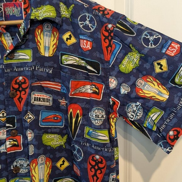 Dem Crazy Men's Shirt Size Medium Button Up America USA Roadtrip Print - Picture 6 of 13